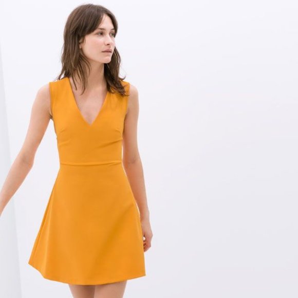 Zara Orange V-neck Dress Small - Picture 2 of 7